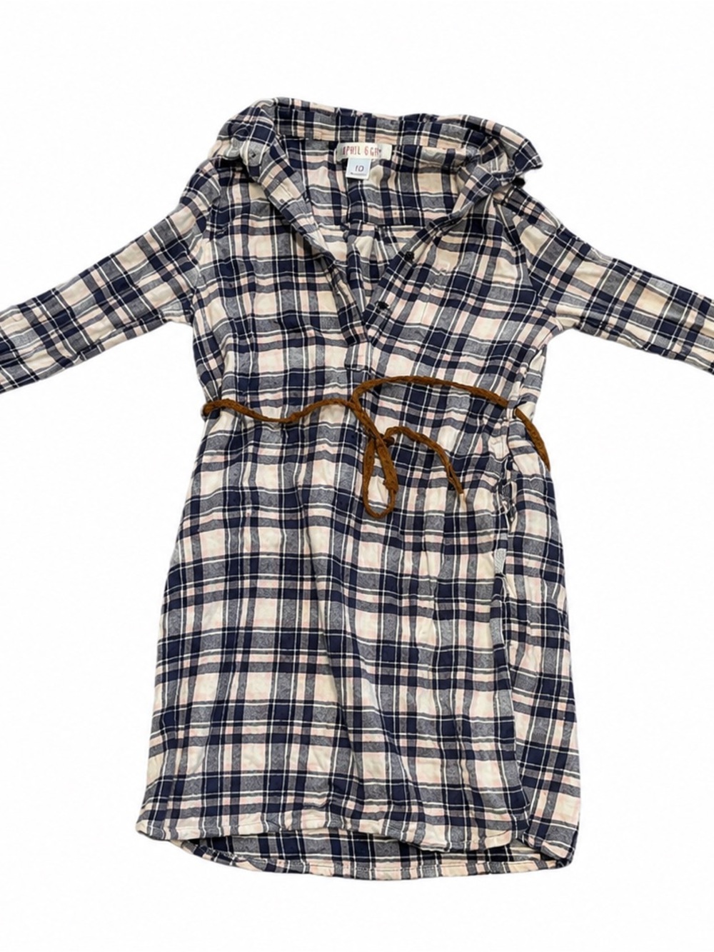 Japna Girls Hooded Plaid Cotton Shirt Dress Size 10